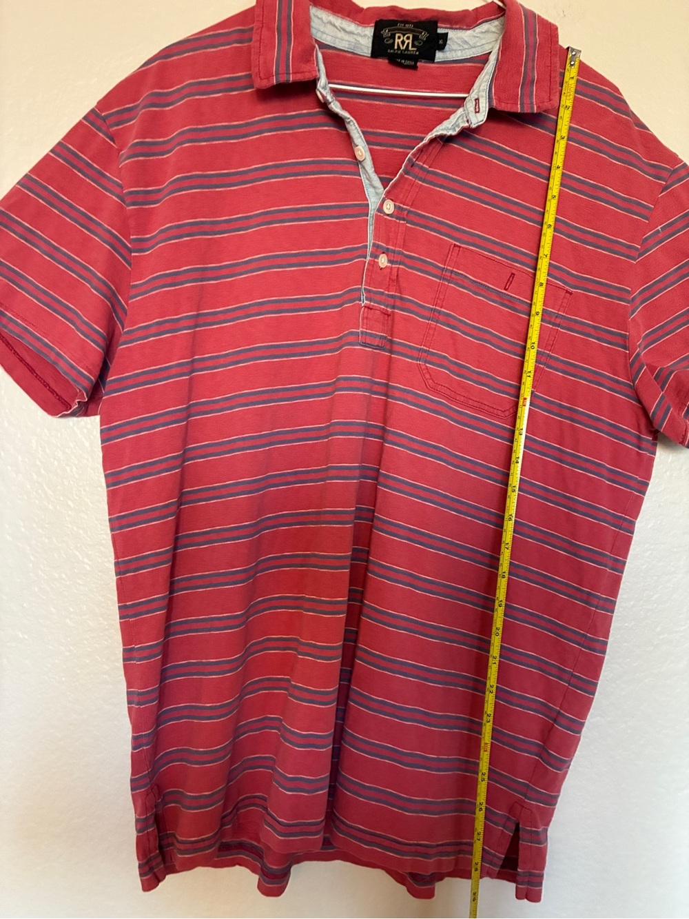 RARE VTG RRL Ralph Lauren Men’s XL Red/Blue Striped Polo Shirt w/ Pocket Preppy - Picture 8 of 9